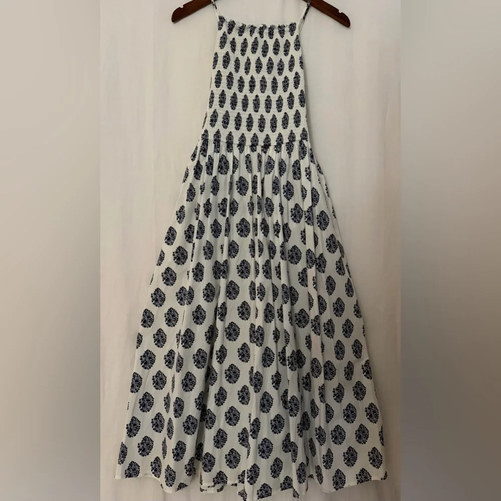 J. Crew Friday Dress in Gathered Floral Block Print  Maxi Dress - Navy Wht  - L